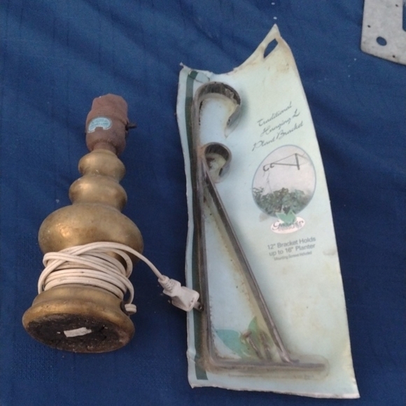Vintage Solid Brass Lamp Base with Cord&Plant Bracket - Picture 1 of 1